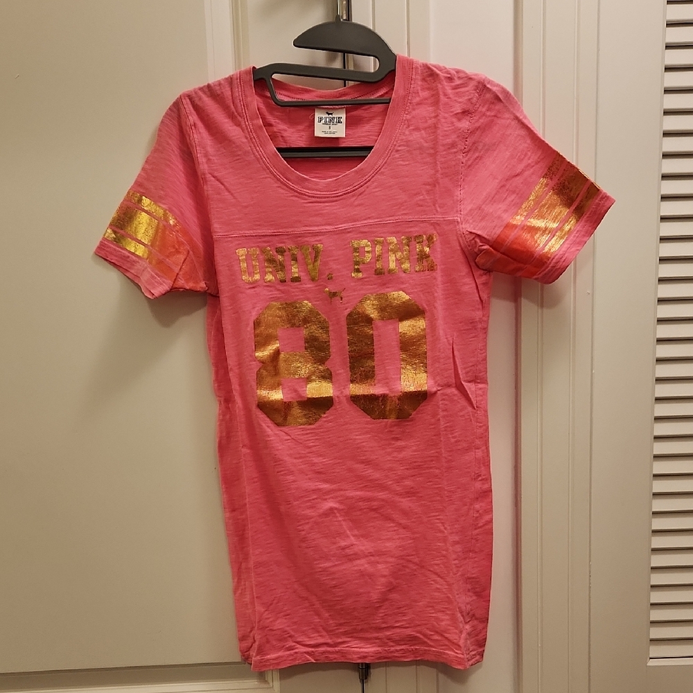 NWOT PINK Victoria's Secret Pink Tee with Gold Accents